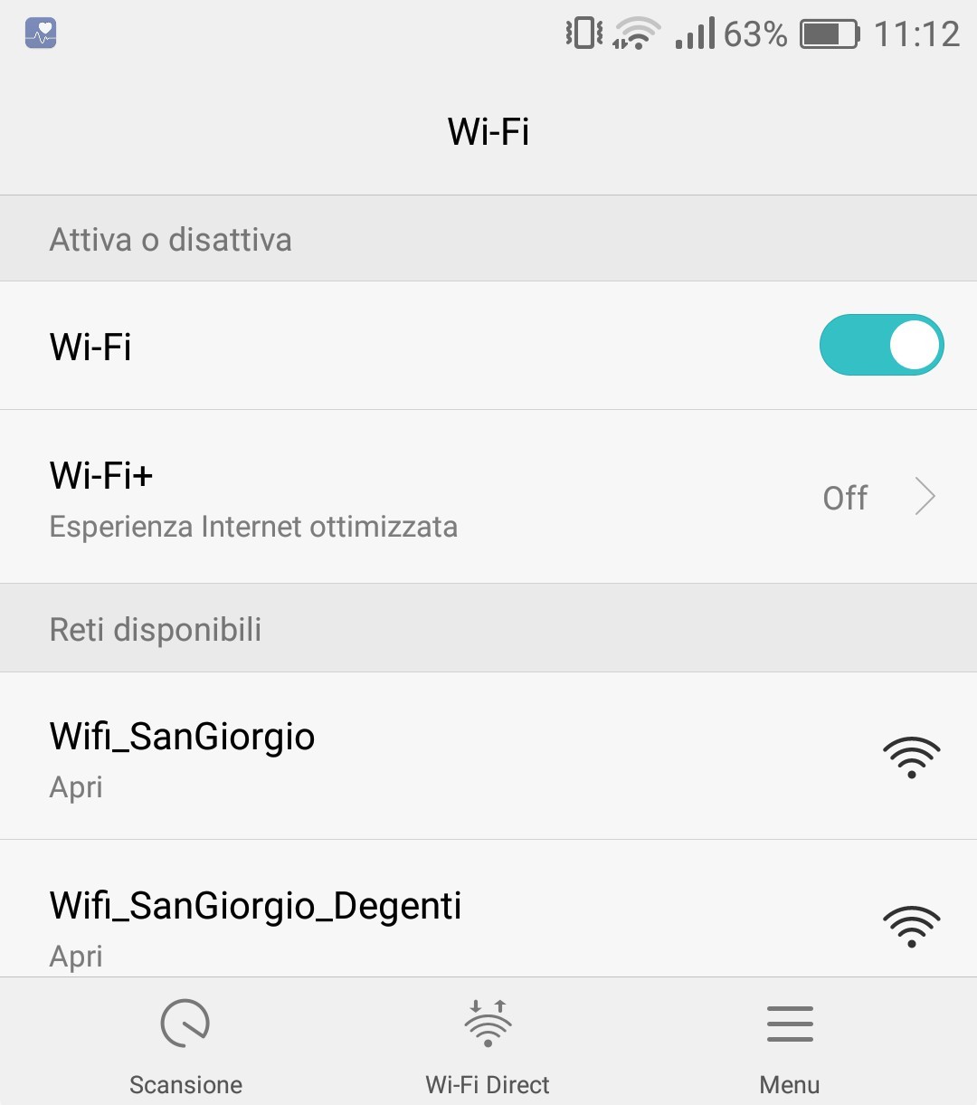 Elenco delle reti WiFi disponibili