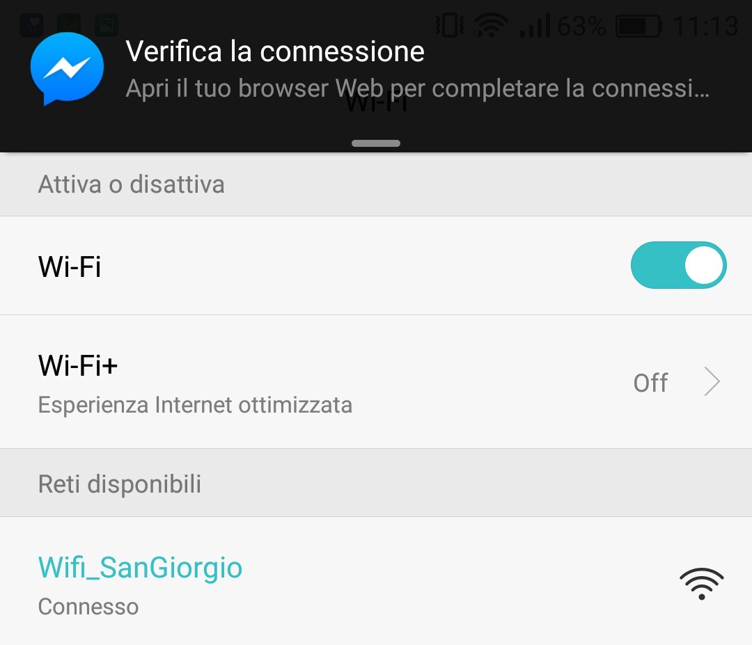 Notifica per accedere alla rete WiFi