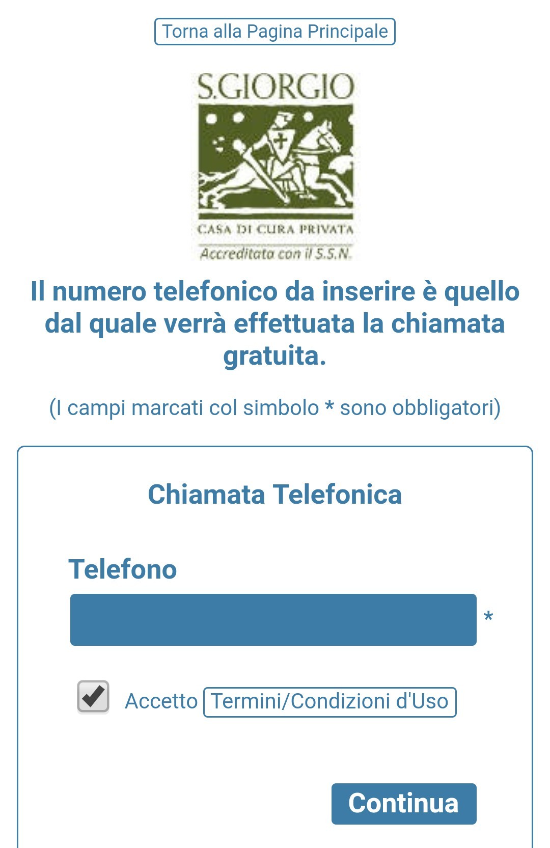 Modulo di registrazione con numero di cellulare