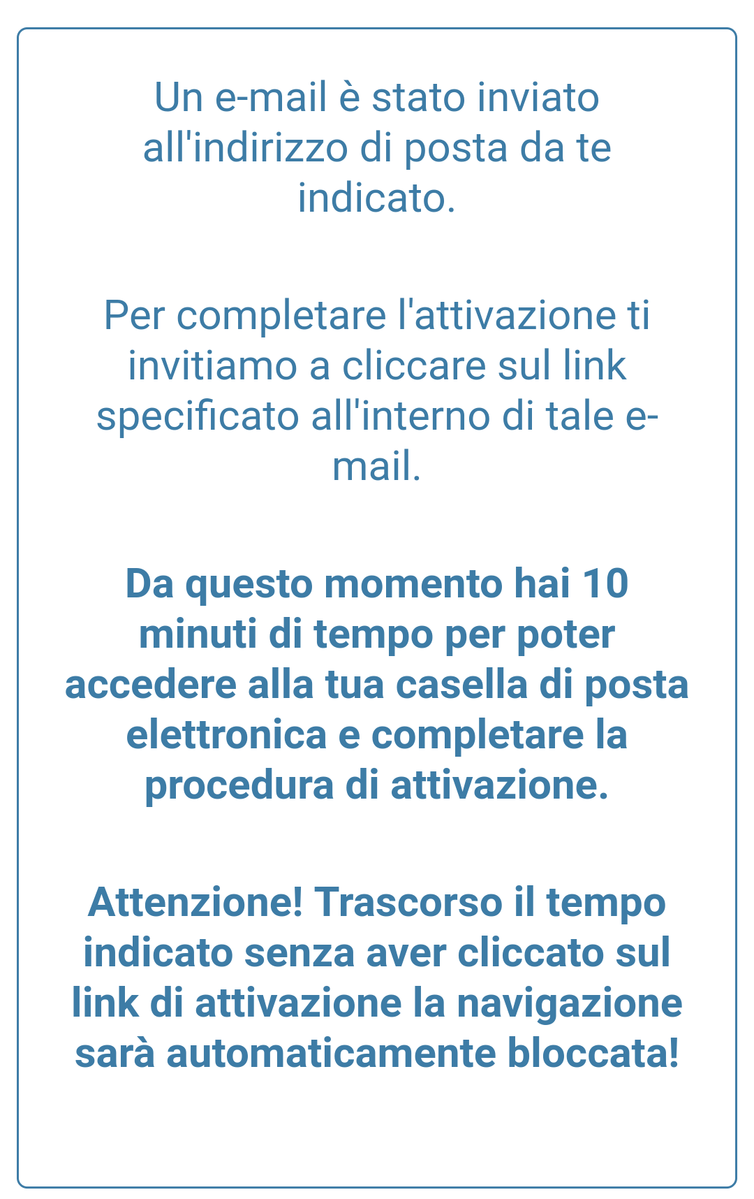 Messaggio e-mail di attivazione della connessione